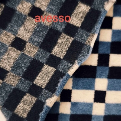 Tejido de felpa (tipo terciopelo) Jacquard MOSAICO AZUL