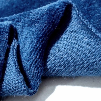 Maille peluche (type velours) CRISTAL BLEU