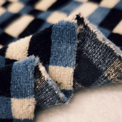 Tejido de felpa (tipo terciopelo) Jacquard MOSAICO AZUL