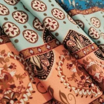 Malla Jersey Panel con elastano FLORAL TURQUESA