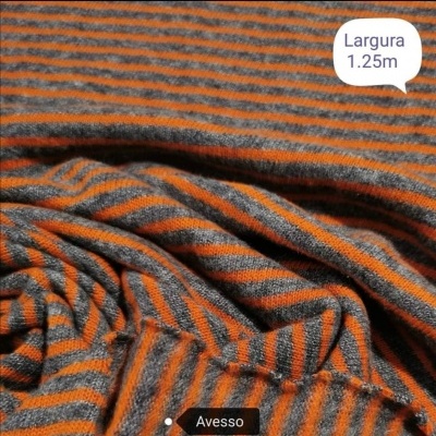 Malha Interlock Algodão RISCAS CINZENTO / LARANJA