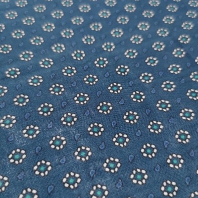 Tissu coton BLEU AVEC FLEURS BLANCHES