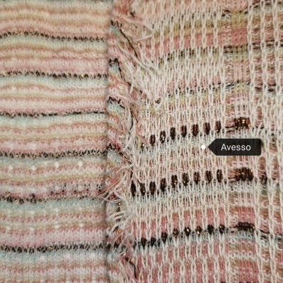 Malha Jacquard c/ Lurex BEGE RISCAS COLORIDAS