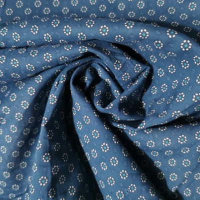 Tecido Algodão AZUL C/ FLORES BRANCAS