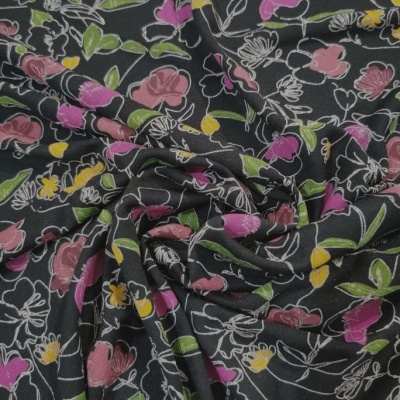 Malha Jersey Algodão FLORAL BLACK