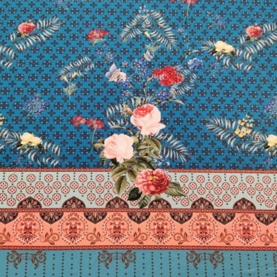 Malla Jersey Panel con elastano FLORAL TURQUESA