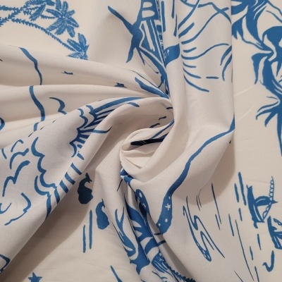 Tecido Algodão BRANCO DESERTO AZUL