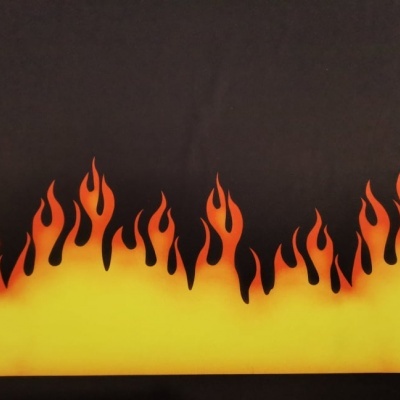 Malha Jersey Licra  blocos PRETA  FLAMES