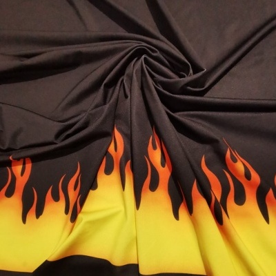 Malha Jersey Licra  blocos PRETA  FLAMES