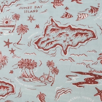 Tissu voile BLEU CLAIR MOTIF ÎLES