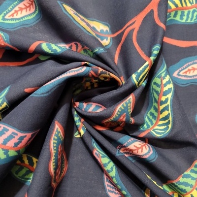 Tecido Algodão MARINHO FOLHAS COLORIDAS