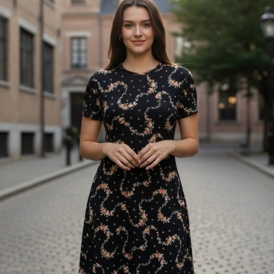 Malha Jersey c / elastano BLACK FLOWERS