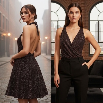 Malha Jersey Interlock c/ Lurex PRETO/BRONZE