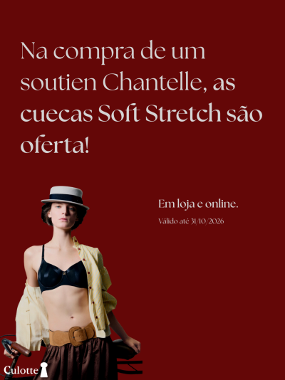 Promoção Chantelle soutien com oferta cuecas Soft Stretch e modelo com soutien preto