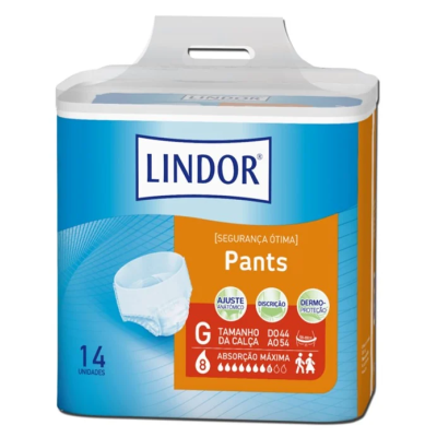 Embalagem de fraldas adultas Lindor Pants tamanho G azul e laranja