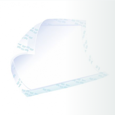 Pacote branco aberto com aba transparente de padrão azul