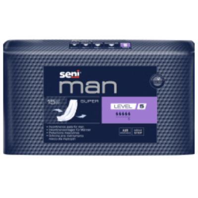 Pacote azul escuro de pensos absorventes Seni Man Super para homens nivel 5