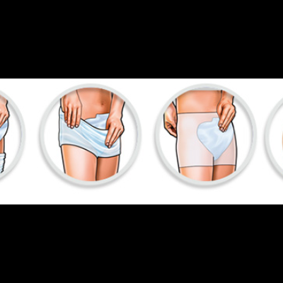 Cinta modeladora bege com painel branco em quatro posições no corpo feminino