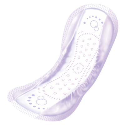 Protector diário feminino branco com padrão e bordas lilás