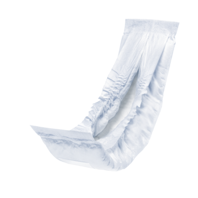 Fralda descartável branca com elásticos e fita adesiva