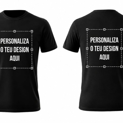 T-shirt preta personalizada à frente e atrás com texto