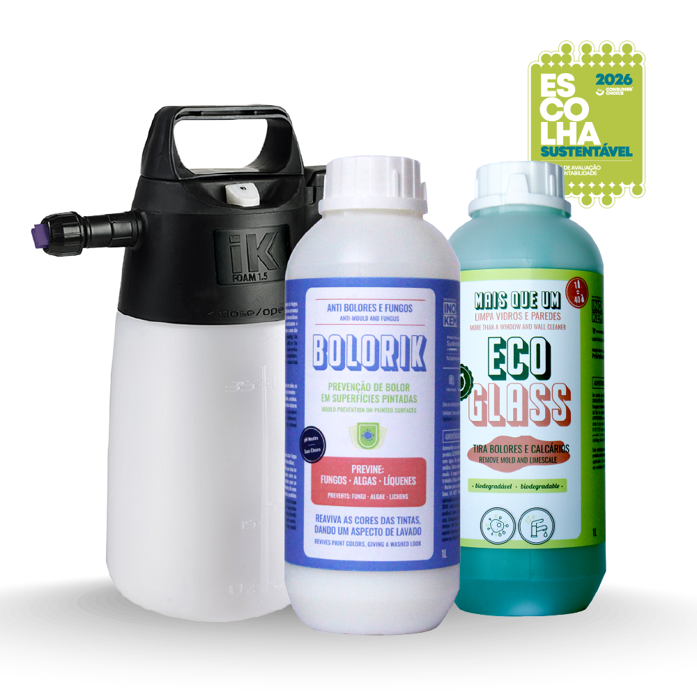 Kit anti-bolores TOTAL - Eco Glass | Bolorik | FOAM Produtos de limpeza BOLORIK e ECO GLASS com pulverizador e selo escolha sustentável