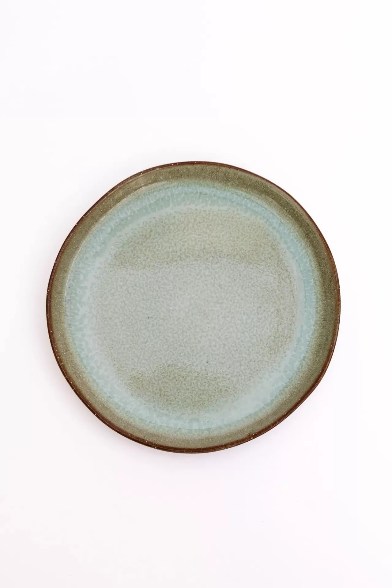 Prato redondo em cerâmica com tons verde e azul