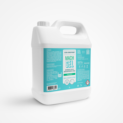 Balde plástico branco com detergente em gel Mach Gel para máquina de loiça