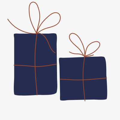 Dois presentes azuis com fitas castanhas amarradas em laços simples