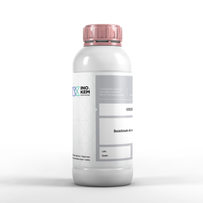 Frasco plástico branco com tampa rosa da marca INO-KEM