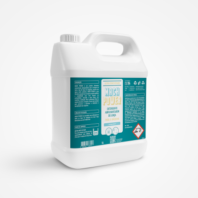 Recipiente de detergente líquido Magic Power branco com rótulo azul