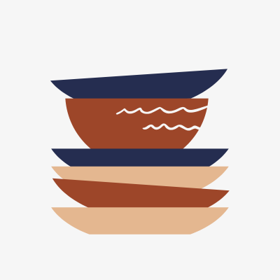 Conjunto de pratos e tigelas coloridos empilhados