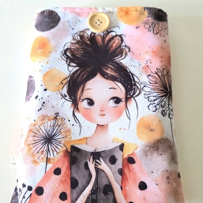 Bolsa de tecido com ilustração de rapariga a ler