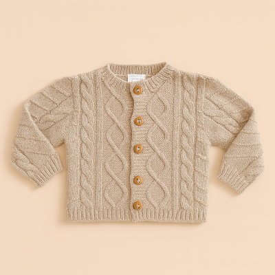 Camisola de malha bege com botões de madeira