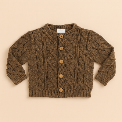 Camisola de malha castanha com botões de madeira