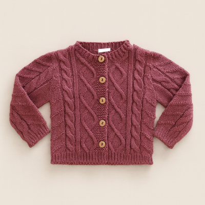 Camisola rosa escuro de malha com botões de madeira