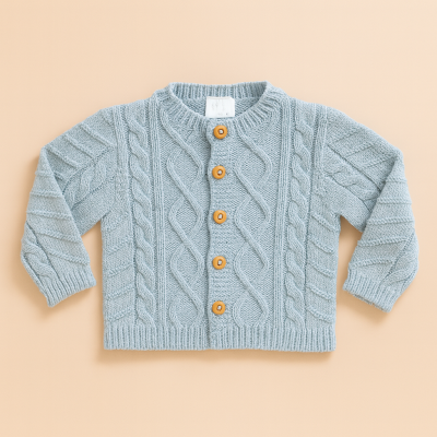 Casaco de malha cinza claro para bebé com botões de madeira