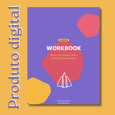 Capa de workbook digital com fundo roxo e formas abstratas vermelhas e amarelas