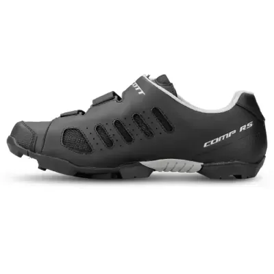 Sapatilha de ciclismo preta SCOTT COMP RS com fechamentos ajustáveis em fundo branco