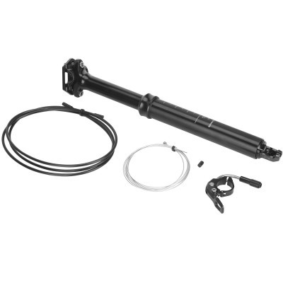 Conjunto de canote de selim telescópico preto com acionador e cabos