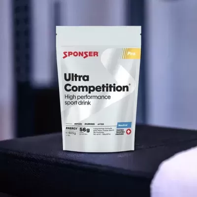 Embalagem SPONSER Ultra Competition bebida desportiva pó branco e cinzento