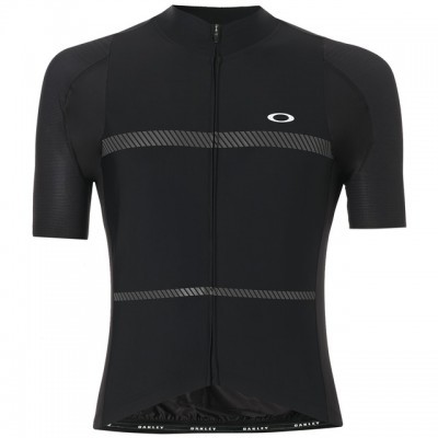 Camisola de ciclismo preta Oakley com fecho frontal e mangas curtas