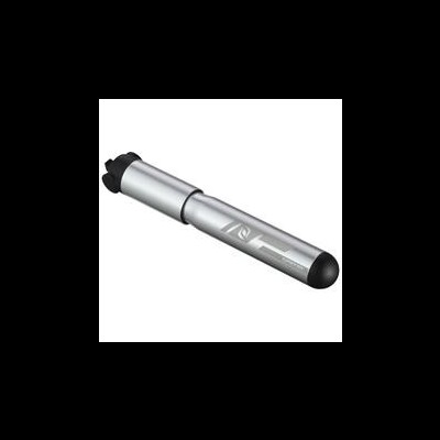 Bomba portátil para bicicleta em metal prateado com partes pretas