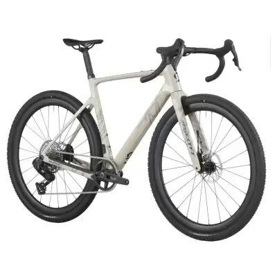 Bicicleta de estrada SCOTT cinza claro e preto com pneus largos