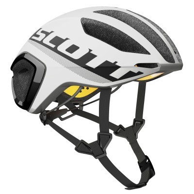 Capacete de ciclismo branco e preto com marca Scott