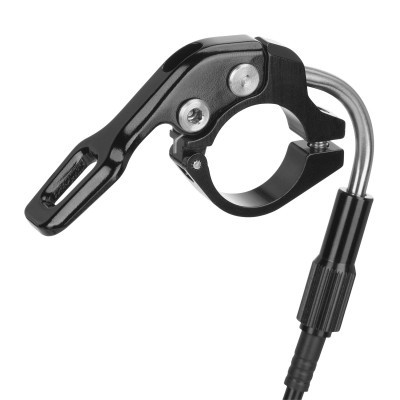 Clip ajustável de metal preto com cabo e parafusos prateados