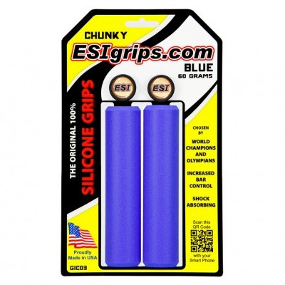 Pack de punhos de bicicleta em silicone azul ESI grips com embalagem amarela e preta