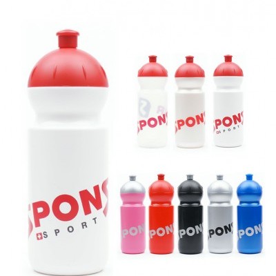 Garrafas desportivas em plástico com tampa colorida e texto SPONS SPORT