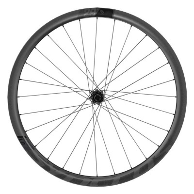 Roda de bicicleta cinza escura com raios metálicos