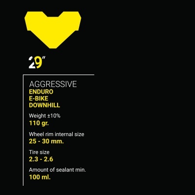 Texto com especificações técnicas para bicicletas em fundo preto.